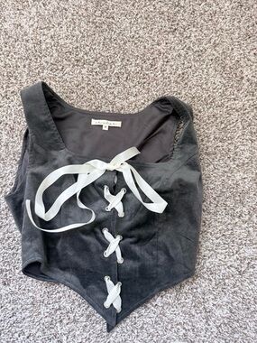 These Three Boutique Black Lace-Up Corset Top with White Ribbon